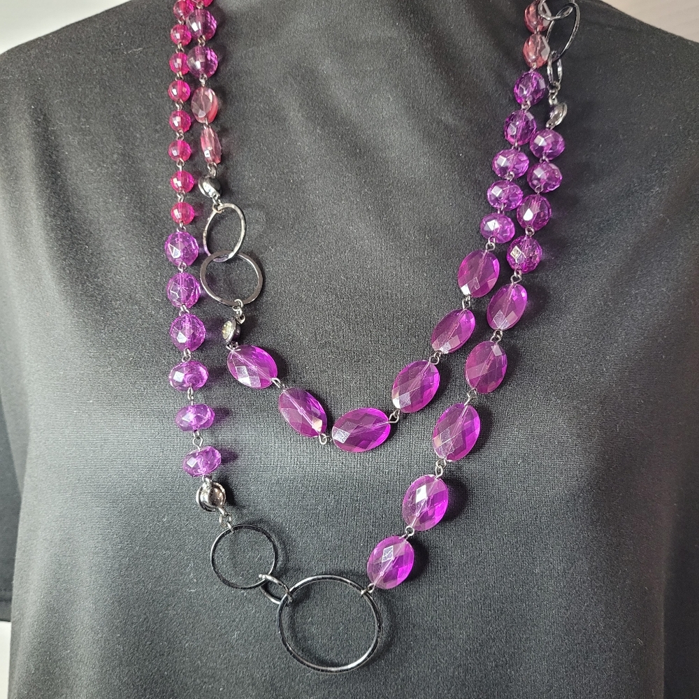 Double Necklace pink, purple and Rhinestones